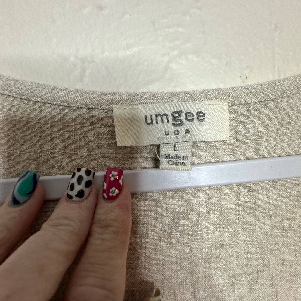 UmGee Cream Linen Blend Fringe flutter sleeve Elastic Waist Romper Woman's Large - Picture 4 of 9